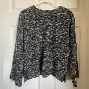Madewell Black and White Button Shoulder Wide Sleeve Sweater Top